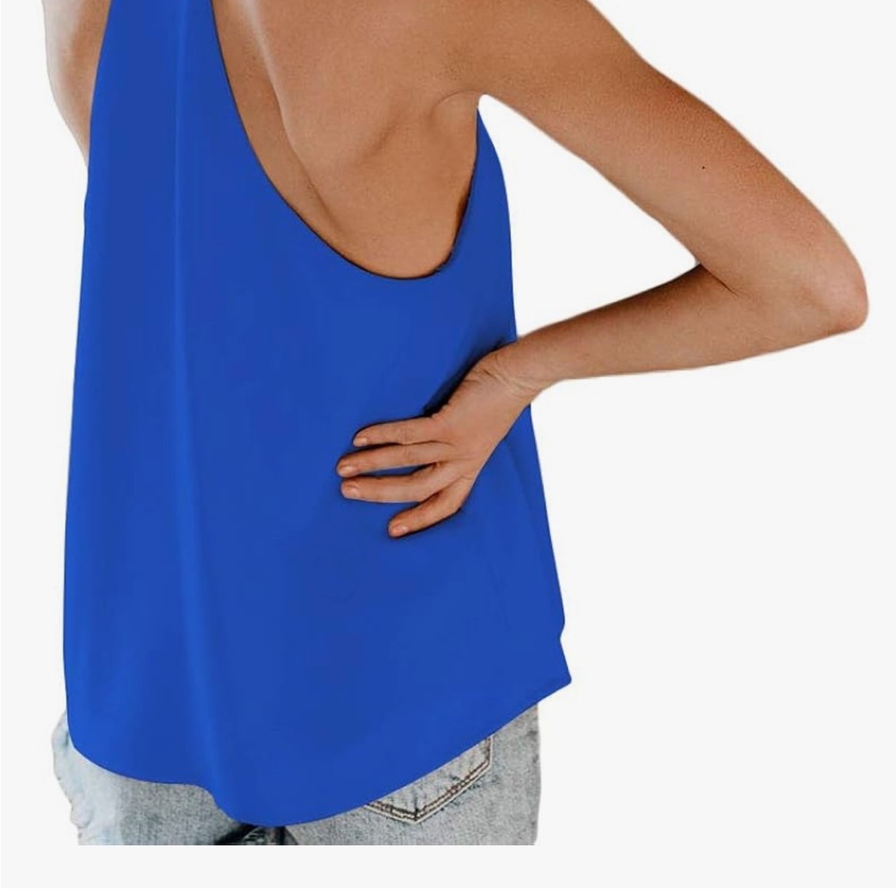 FOROLAV Women's V Neck Tank Tops Chiffon Cami with Adjustable Spaghetti Straps - Picture 4 of 9